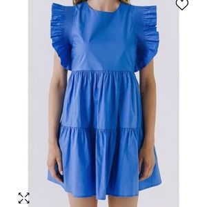 English Factory Ruffled Babydoll Dress S Blue